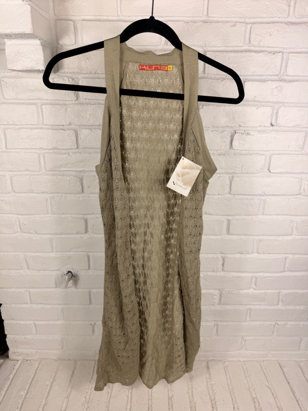 Kuna Goccia Open Long Vest Khaki Pima Cotton Lace Knit Size Medium